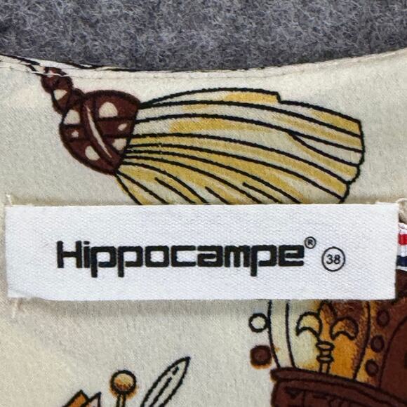 Hippocampe Blouse Top Womens M Cream Chain Print 3/4 Sleeve Old Money Equestrian - Picture 12 of 15